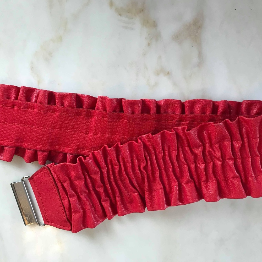 Red Ruffled Waist Cinching Belt Accessory